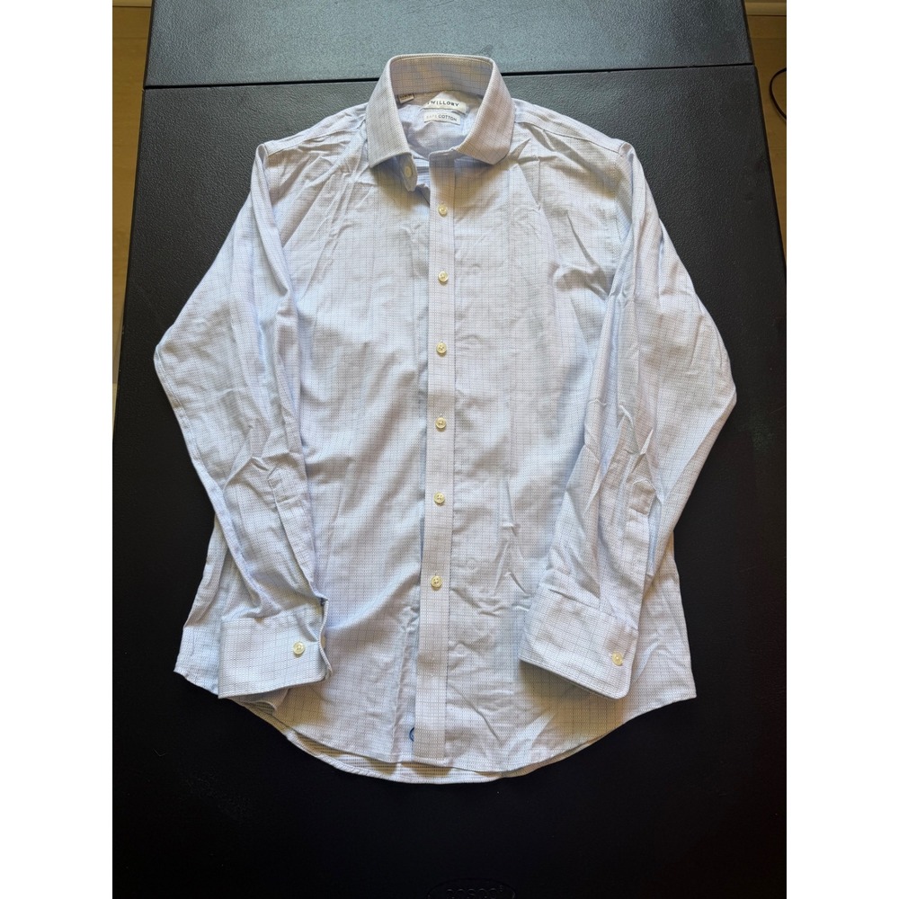 Twillory Safe Cotton Non-Iron Dress Shirt Blue White Trim Fit 15.5 32/33 Mens